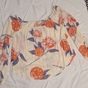 Billabong Cream and Orange Off The Shoulder Floral Blouse